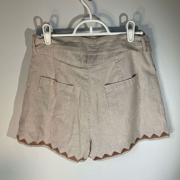 Moon River Pleat Blanket Stitch Short Paper Bag Shorts. Brown Pinstripes, Medium - Picture 13 of 16